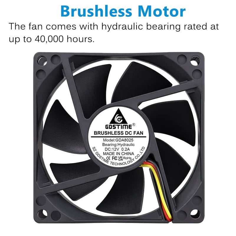 GDSTIME 80mm 8cm CPU Fan, 80mm x 25mm Brushless DC 12V 3PIN Brushless PC Computer Case Cooling Fan - Image 2